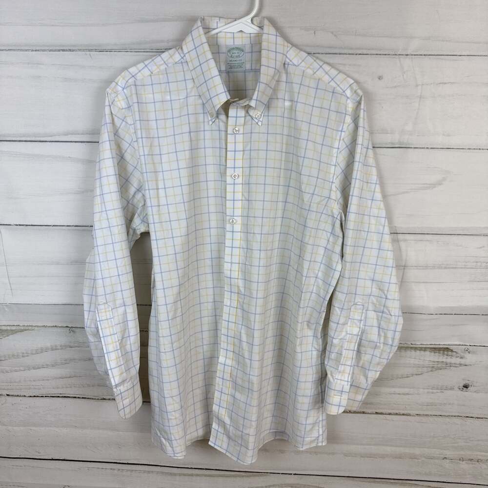 Brooks Brothers Milano Shirt Mens XL White Lime Green Striped Oxford Button Down